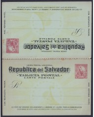F-EX45628 EL SALVADOR 1894 POSTAL STATIONERY 3c REPUBLIC VOLCANO WITH RESPONSE.