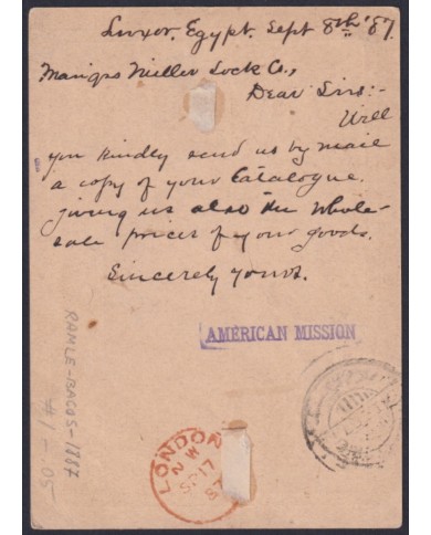F-EX45697 EGYPT 1887 STATIONERY CARD 20p RAMLE TO USA ARCHEOLOGY PYRAMID SPHINX.