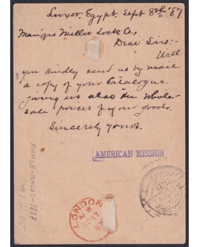 F-EX45697 EGYPT 1887 STATIONERY CARD 20p RAMLE TO USA ARCHEOLOGY PYRAMID SPHINX.