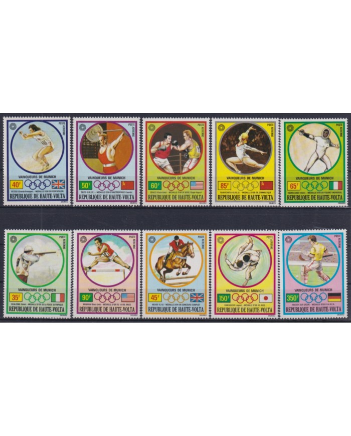 F-EX45531 UPPER VOLTA MNH 1972 MUNICH OLYMPIC GAMES ATHLETISM SAILING BOXING SHUTTING EQUESTRIAN.
