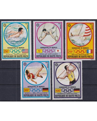 F-EX45531 UPPER VOLTA MNH 1972 MUNICH OLYMPIC GAMES ATHLETISM SAILING BOXING SHUTTING EQUESTRIAN.