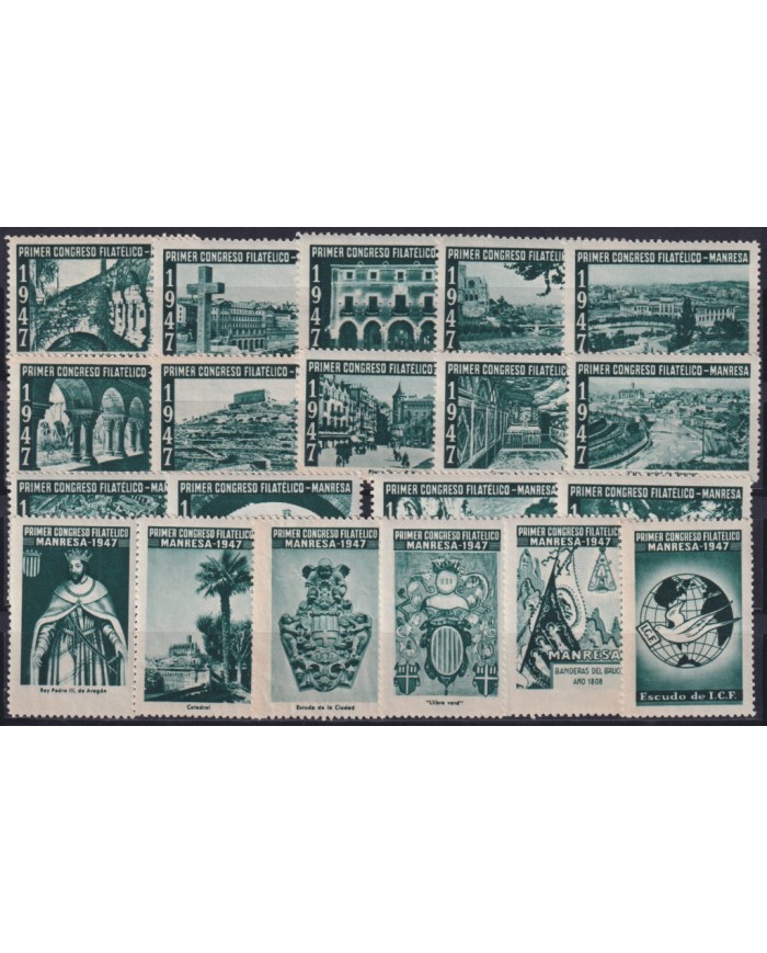 F-EX45072 ESPAÑA SPAIN CINDERELLA 1947 FIRST PHILATELIC CONGRESS MANRESA ORIGINAL GUM.