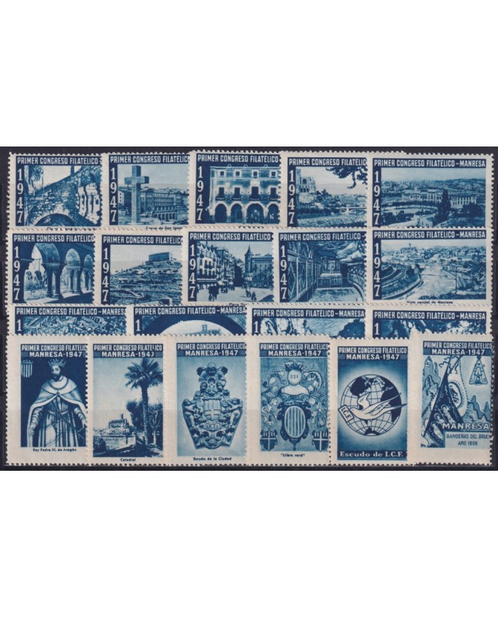 F-EX45073 ESPAÑA SPAIN CINDERELLA 1947 FIRST PHILATELIC CONGRESS MANRESA ORIGINAL GUM.