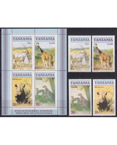 F-EX45057 TANZANIA MNH 1986 WILDLIFE GIRAFEE RHINOCEROS CHEETAH ORYX.