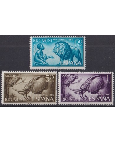 F-EX45584 RIO MUNI ESPAÑA SPAIN MNH 1966 PRO CHILDREN LION ELEPHANT.
