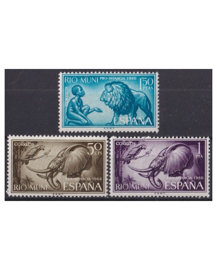 F-EX45584 RIO MUNI ESPAÑA SPAIN MNH 1966 PRO CHILDREN LION ELEPHANT.