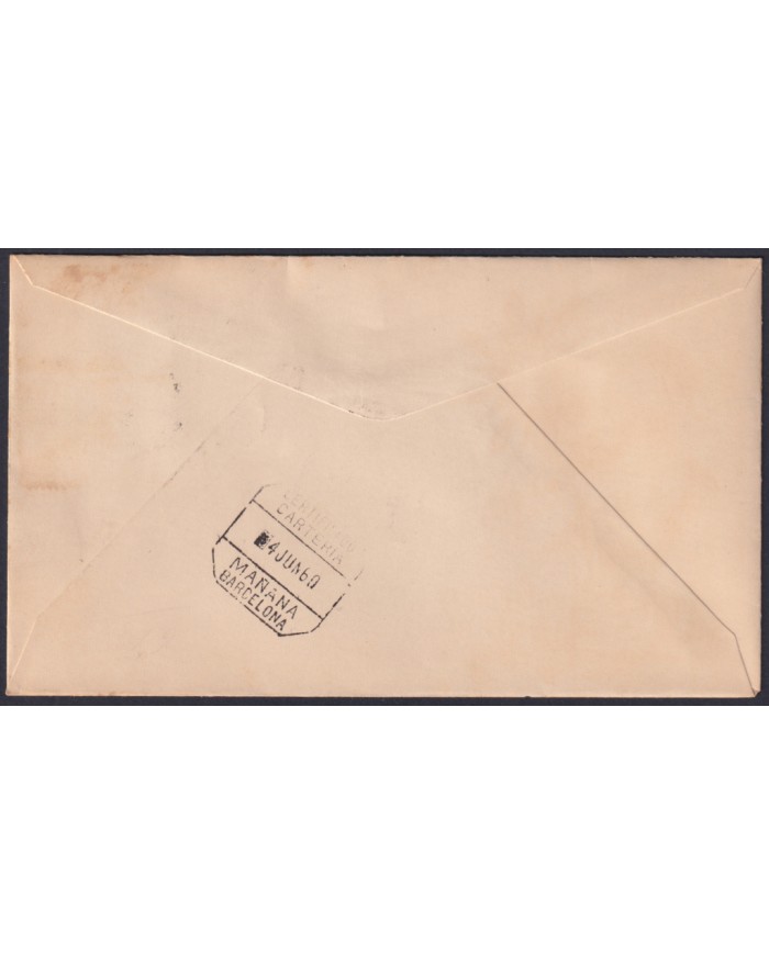 F-EX45732 RIO MUNI SPAIN 1950 REG FDC READING INDIGENOUS TO BARCELONA.