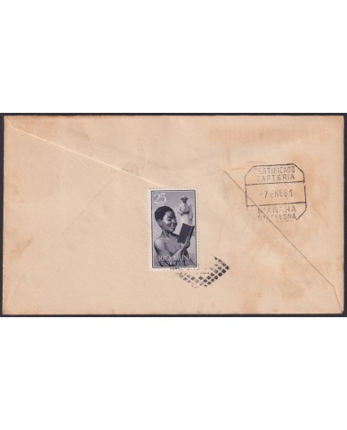 F-EX45733 RIO MUNI SPAIN 1960 REG FDC STAMP DAY TO BARCELONA.