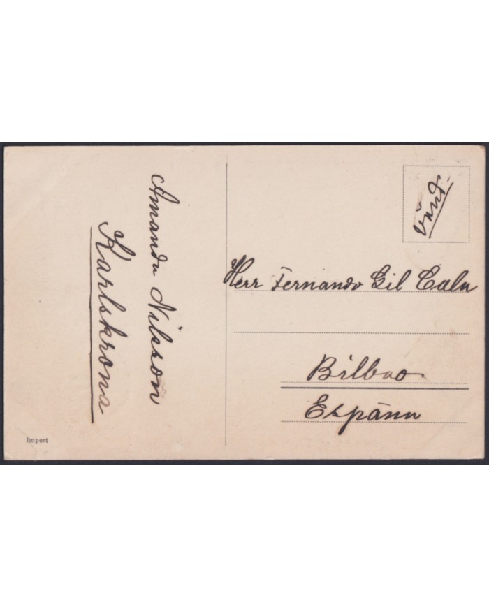 F-EX45872 SWEDEN SUEDE SVERIGE 1913 POSTCARD STOCKHOLM TO BILBAO SPAIN.
