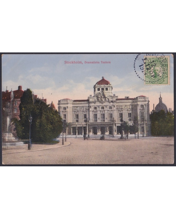 F-EX45873 SWEDEN SUEDE SVERIGE 1914 POSTCARD STOCKHOLM THEATRE BILBAO SPAIN.