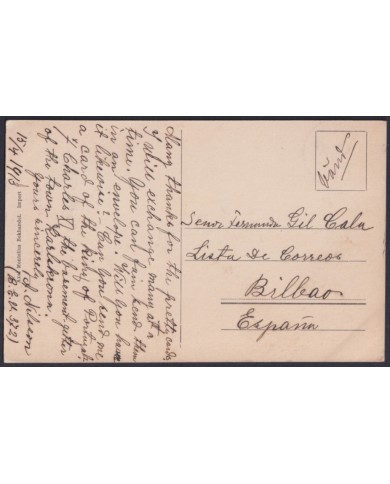 F-EX45874 SWEDEN SUEDE SVERIGE 1913 POSTCARD KARLSKRONA CARL XI BILBAO SPAIN.