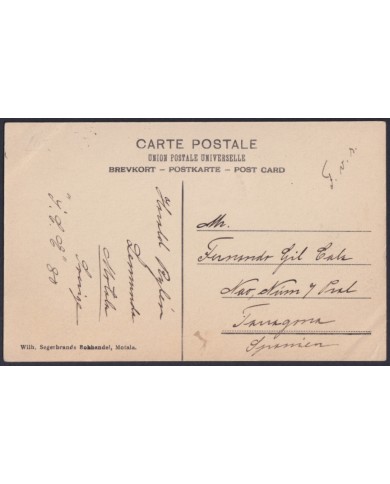 F-EX45876 SWEDEN SUEDE SVERIGE 1912 POSTCARD MOTALA VARAMON TO BILBAO SPAIN.