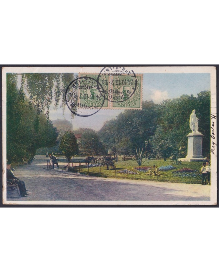 F-EX45877 SWEDEN SUEDE SVERIGE 1913 POSTCARD STOCKHOLM PARK TO BILBAO SPAIN.
