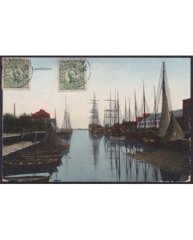 F-EX45878 SWEDEN SUEDE SVERIGE 1913 POSTCARD LANDSKRONA SHIP BILBAO SPAIN.