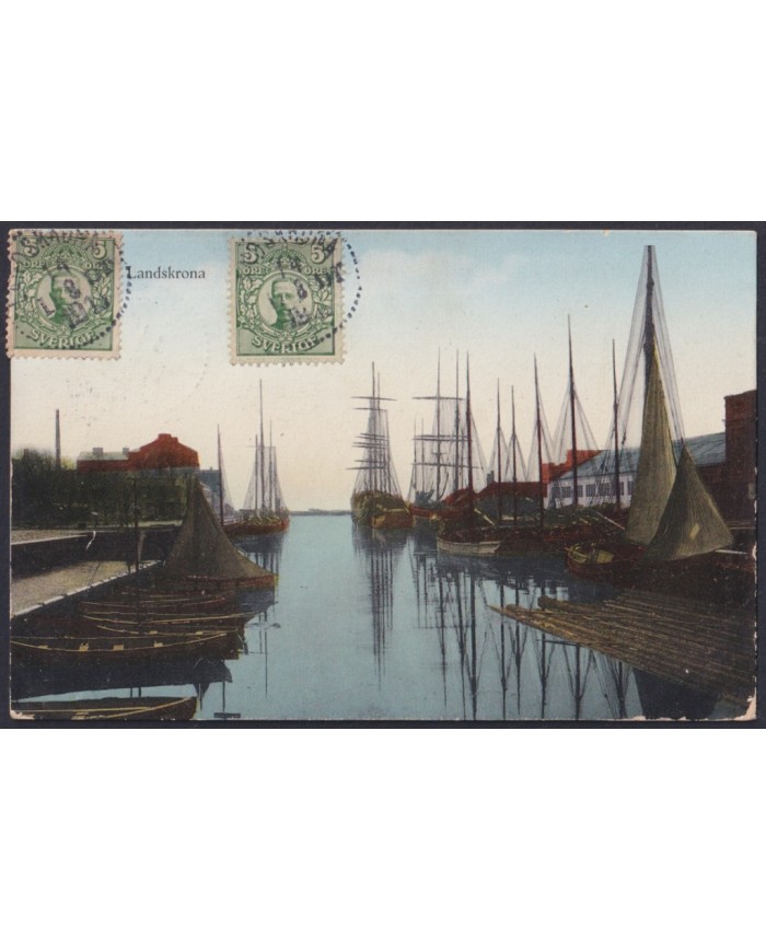 F-EX45878 SWEDEN SUEDE SVERIGE 1913 POSTCARD LANDSKRONA SHIP BILBAO SPAIN.