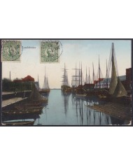 F-EX45878 SWEDEN SUEDE SVERIGE 1913 POSTCARD LANDSKRONA SHIP BILBAO SPAIN.