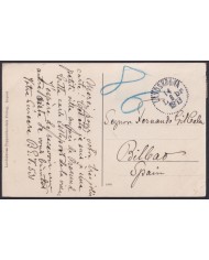 F-EX45878 SWEDEN SUEDE SVERIGE 1913 POSTCARD LANDSKRONA SHIP BILBAO SPAIN.