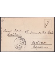 F-EX45880 SWEDEN SUEDE SVERIGE 1913 POSTCARD KARLSKRONA LISTA BILBAO SPAIN.
