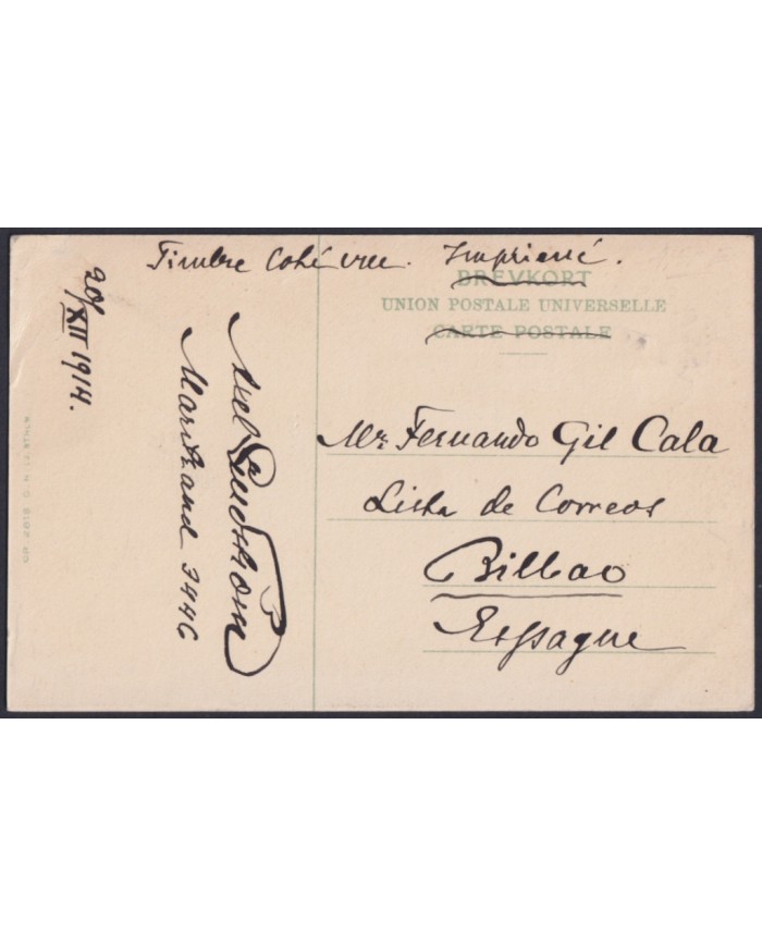 F-EX45881 SWEDEN SUEDE SVERIGE 1914 POSTCARD ANGERMANLAND BILBAO SPAIN.