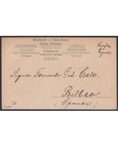 F-EX45884 SWEDEN SUEDE SVERIGE 1913 POSTCARD WANAS SLOTT TO BILBAO SPAIN.