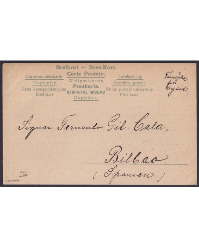 F-EX45884 SWEDEN SUEDE SVERIGE 1913 POSTCARD WANAS SLOTT TO BILBAO SPAIN.