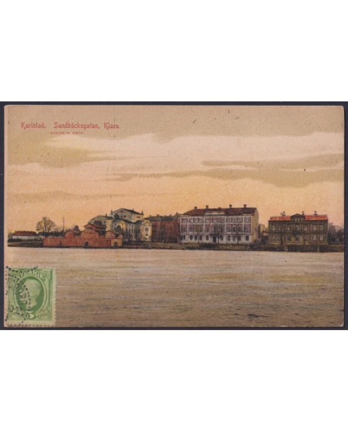 F-EX45885 SWEDEN SUEDE SVERIGE 1913 POSTCARD KARLSTAD RIVER TO BILBAO SPAIN.