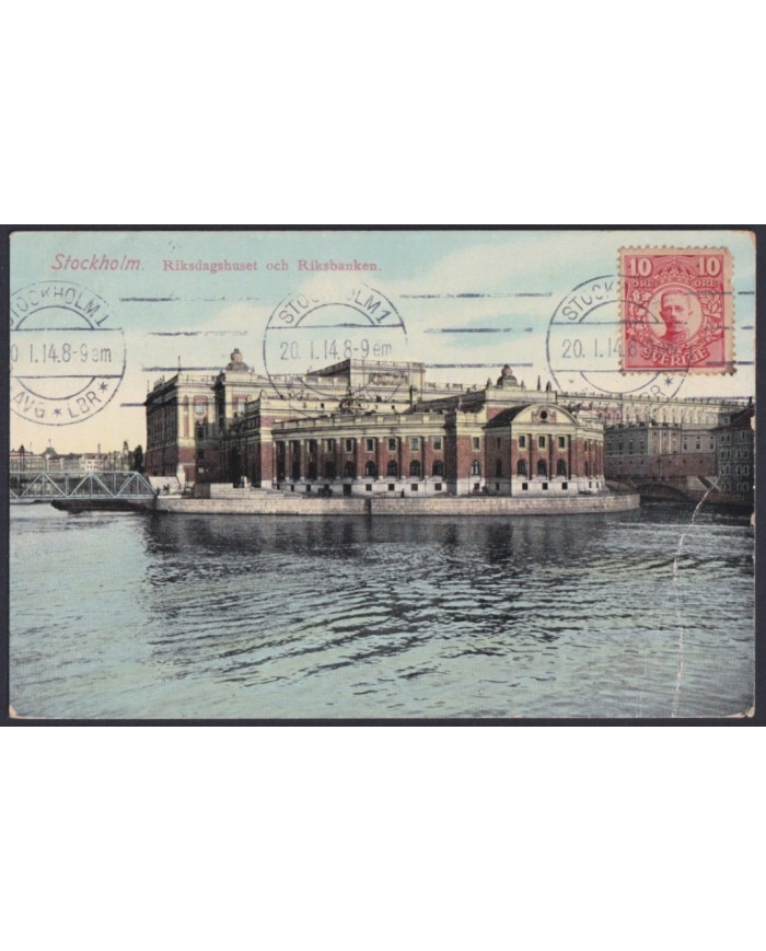 F-EX45887 SWEDEN SUEDE SVERIGE 1914 POSTCARD STOCKHOLM TO BILBAO SPAIN.