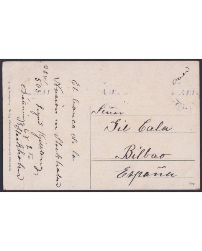 F-EX45887 SWEDEN SUEDE SVERIGE 1914 POSTCARD STOCKHOLM TO BILBAO SPAIN.