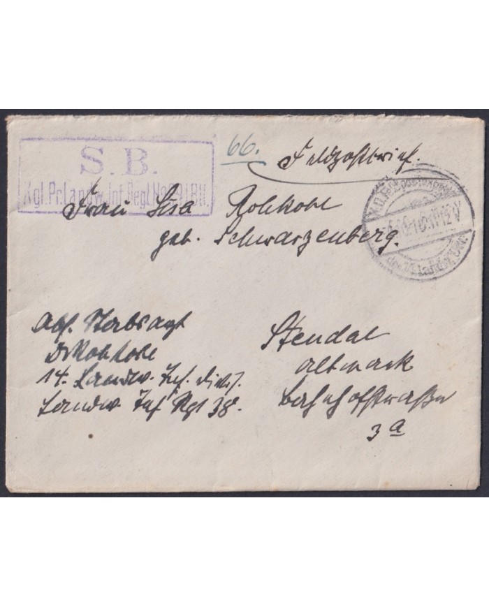 F-EX45894 GERMANY WWI FELDPOST 1918 KLG PR LANDW INF REGL Nº89.