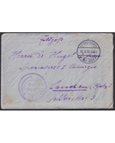 F-EX45897 GERMANY WWI FELDPOST 1916 KRIEGSLAZARETT MEDICINE HOSPITAL + LETTER.