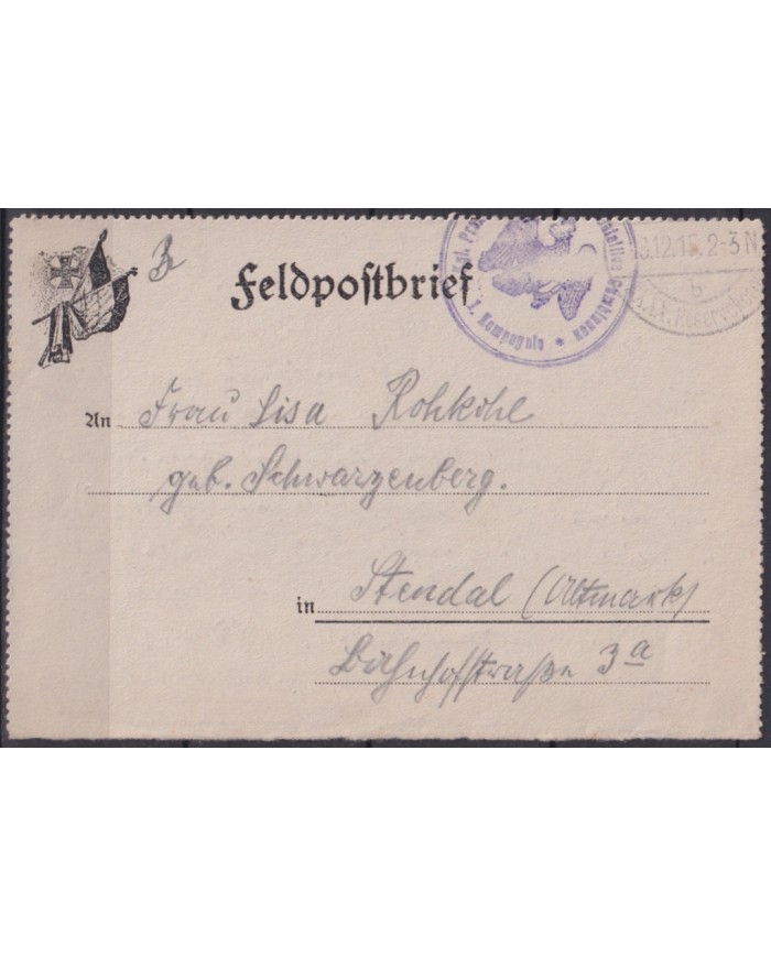 F-EX45902 GERMANY WWI ILLUSTRATED FELDPOST EAGLE BIRD CANCEL 1915 1 Comp.