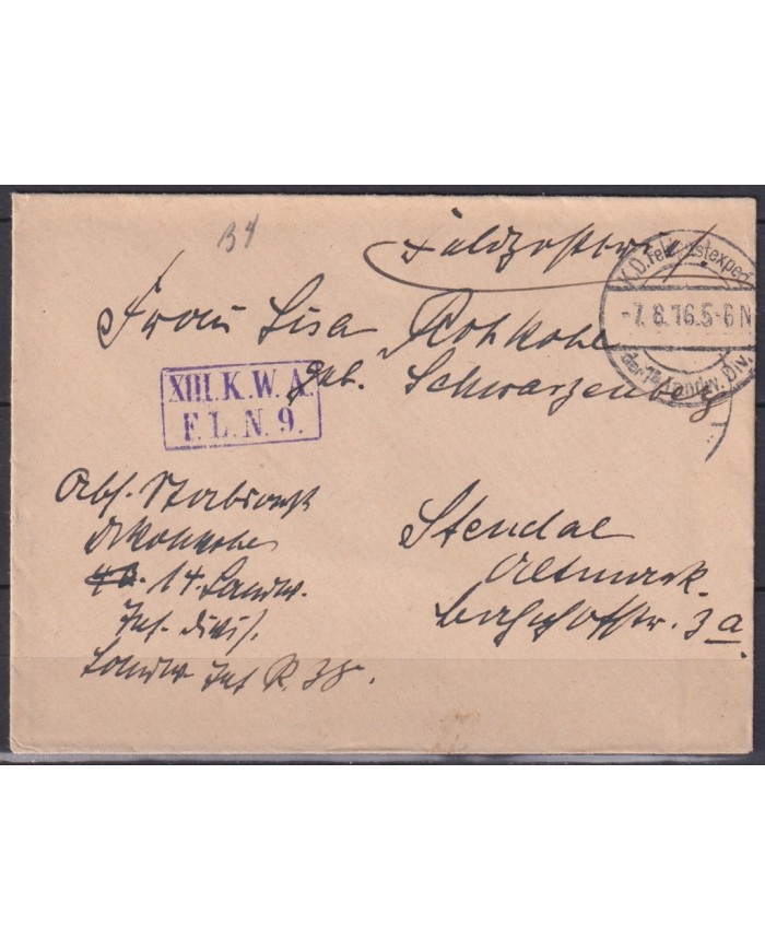 F-EX45903 GERMANY WWI FELDPOST 1916 14 LANDW DIV.