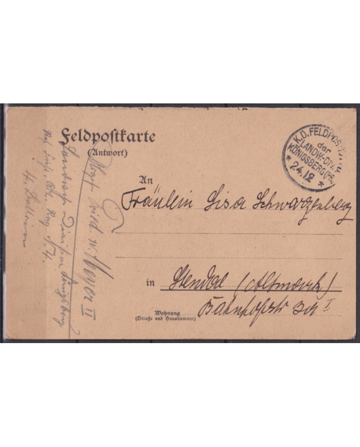 F-EX45905 GERMANY WWI FELDPOST 1914 KONIGSBERG.