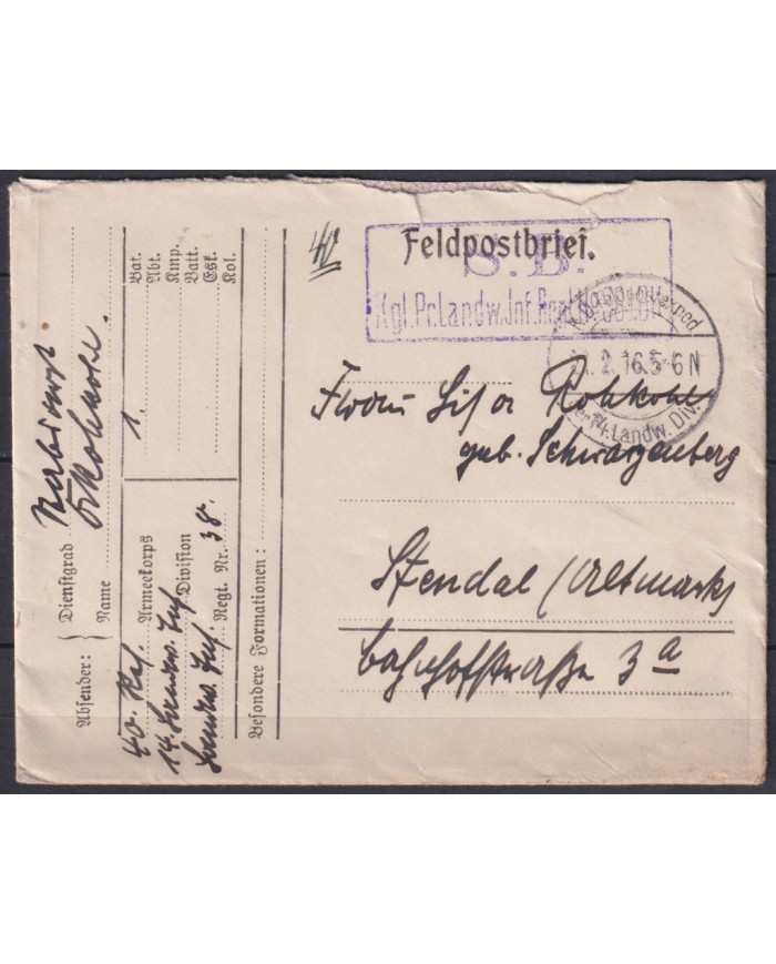 F-EX45906 AUSTRIA GERMANY WWI FELDPOST 1916 KLG PR 14 LANDW INF REGL Nº88.