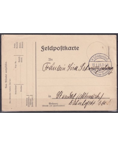 F-EX45907 GERMANY WWI FELDPOST 1915 7º RESERVE DIVITION.