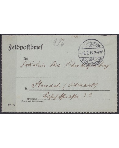 F-EX45909 GERMANY WWI FELDPOST 1915 87ª INF DIVITION CARD.