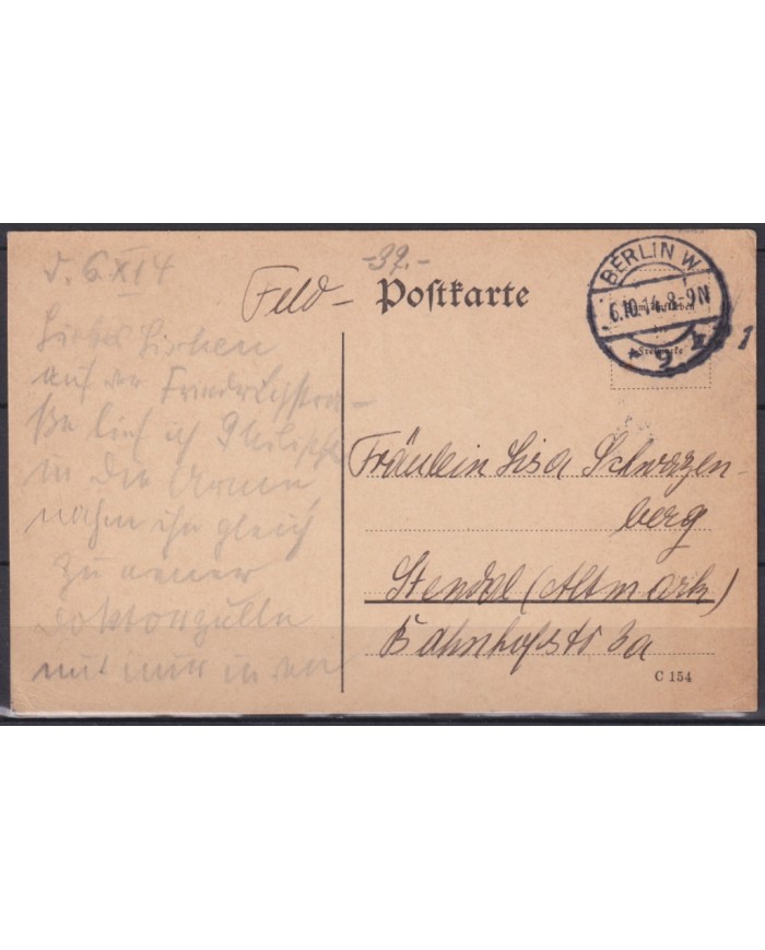 F-EX45910 GERMANY WWI FELDPOST 1914 BERLIN CARD.