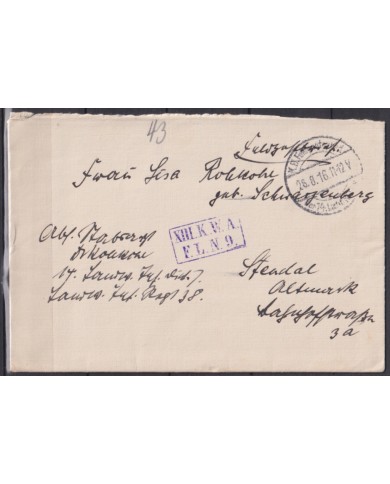 F-EX45913 GERMANY WWI FELDPOST 1916 XIII DIV KWA FL Nª9.