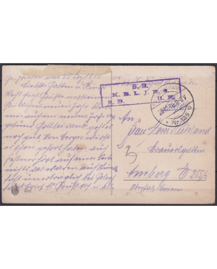 F-EX45916 GERMANY WWI FELDPOST 1916 POSTCARD S.B. K.B.L.J.R.8.
