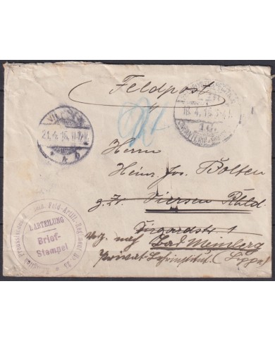 F-EX45918 GERMANY WWI FELDPOST 1915 ARTILLERY REGIMENT Nª23.