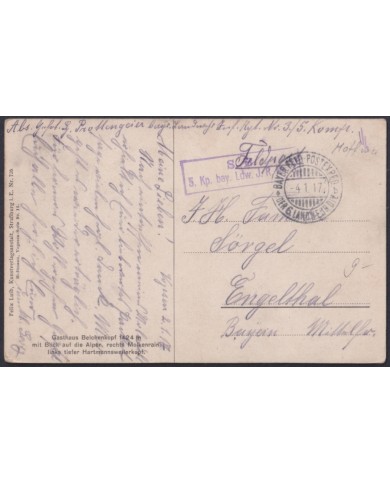 F-EX45890 GERMANY WWI FELDPOST 1917 POSTCARD S.B. 5 Kp BAY LDW J.R.Nº3.
