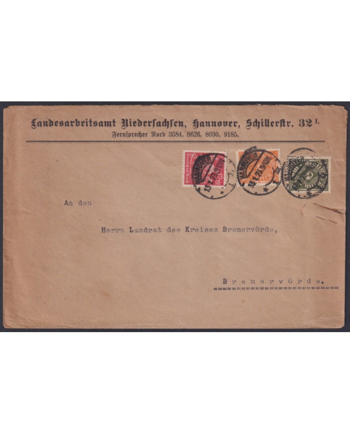 F-EX45427 GERMANY 1922 PRE-INFLATION COVER MANDOVER TO BREMERVORDE.