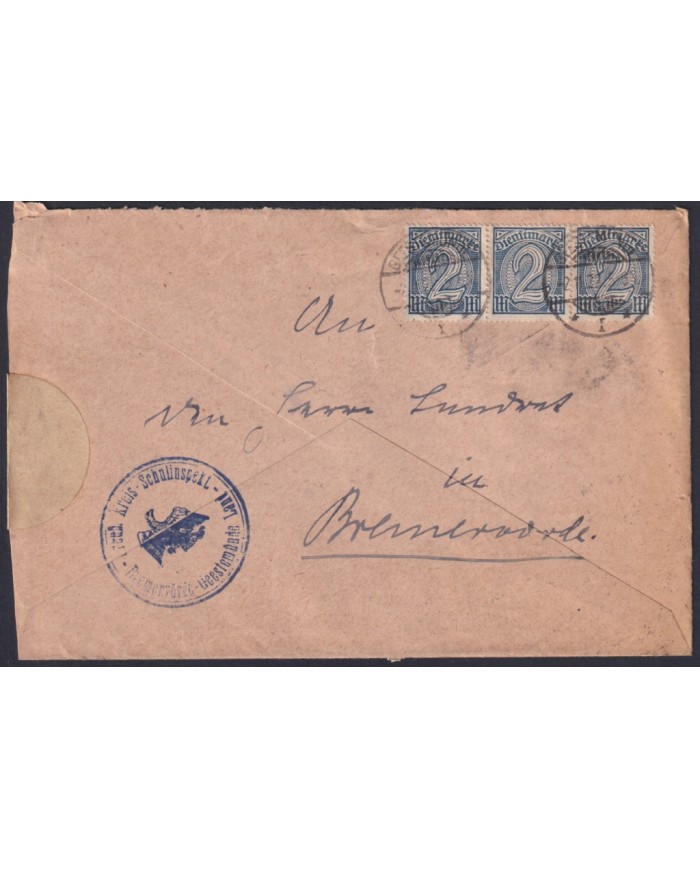 F-EX45429 GERMANY 1922 PRE-INFLATION DOUBLE USE BREMERVORDE TO GEESSEMUNDE.