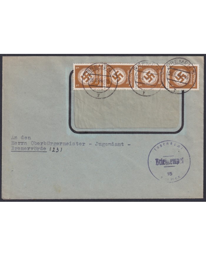 F-EX45928 GERMANY 1943 WWII NAZI-PARTI COVER BREMEN TO BREMERVORDE.
