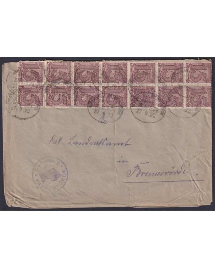 F-EX45432 GERMANY 1922 INFLATION OFFICIAL COVER BREMERVORDE