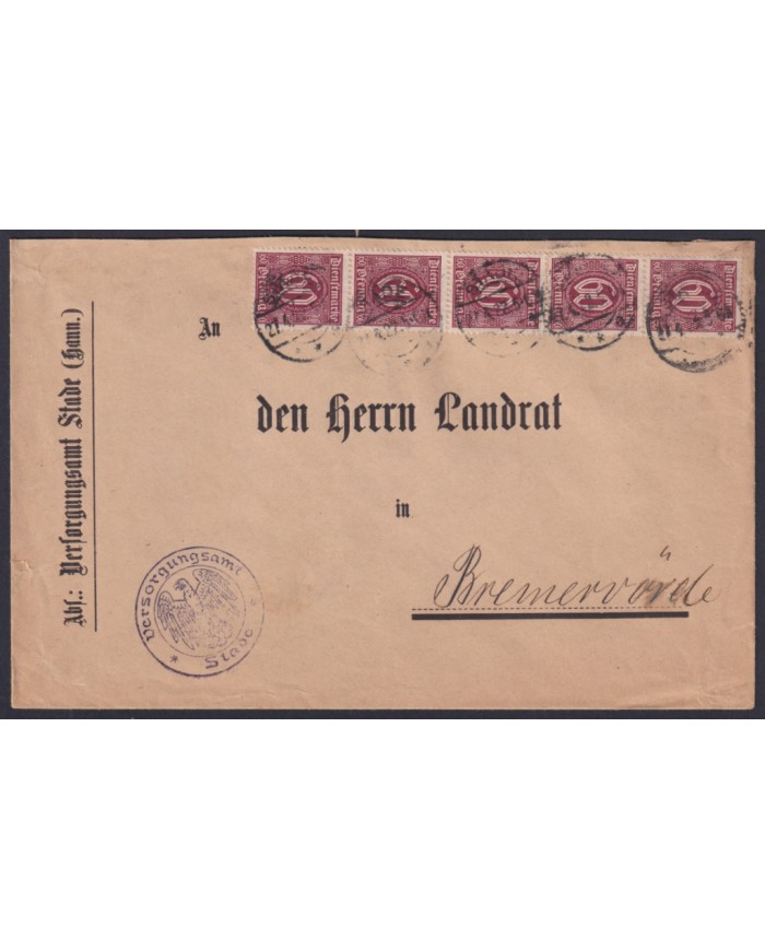 F-EX45439 GERMANY 1923 INFLATION COVER OFICIAL STADE TO BREMERVORDE.