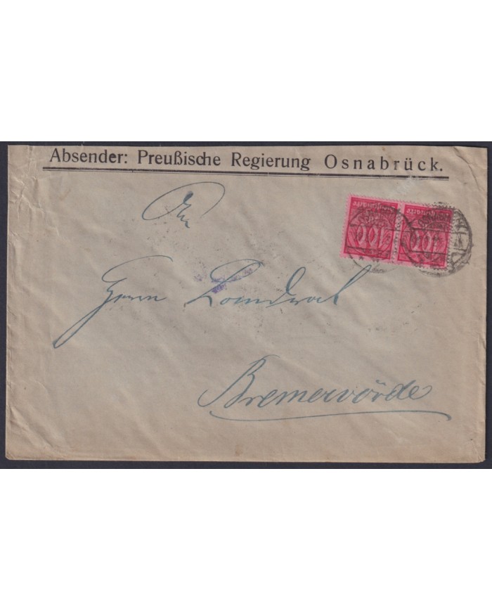 F-EX45445 GERMANY 1923 INFLATION COVER OFICIAL OSNABRUCK TO BREMERVORDE.