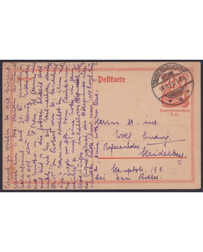 F-EX45939 GERMANY 1921 50pf POSTAL STATIONERY TAUBERBISCHOFS.