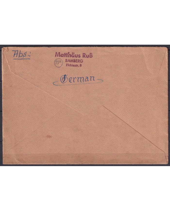 F-EX45953 GERMANY ALLIED OCCUPATION 1945 BIZONE COVER BAMBERG.