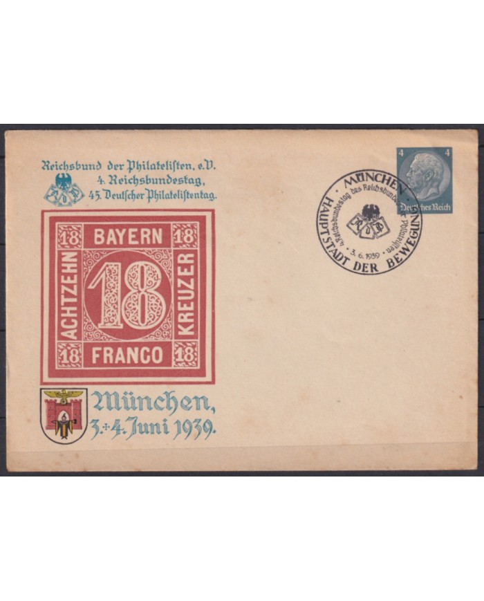 F-EX45955 GERMANY 1939 ILLUSTRATED PHILATELIC FAIR MUNICH POSTAL STATIONERY.